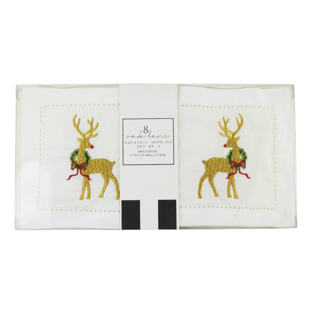 Reindeer Embroidered Cocktail Napkin Set (Set of 4) - A Taste of Kentucky