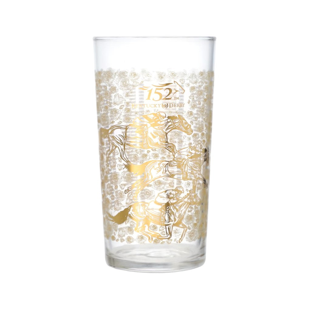 Front view of the 152nd Kentucky Derby Limited Edition Mint Julep Glass featuring 24K gold detailing.