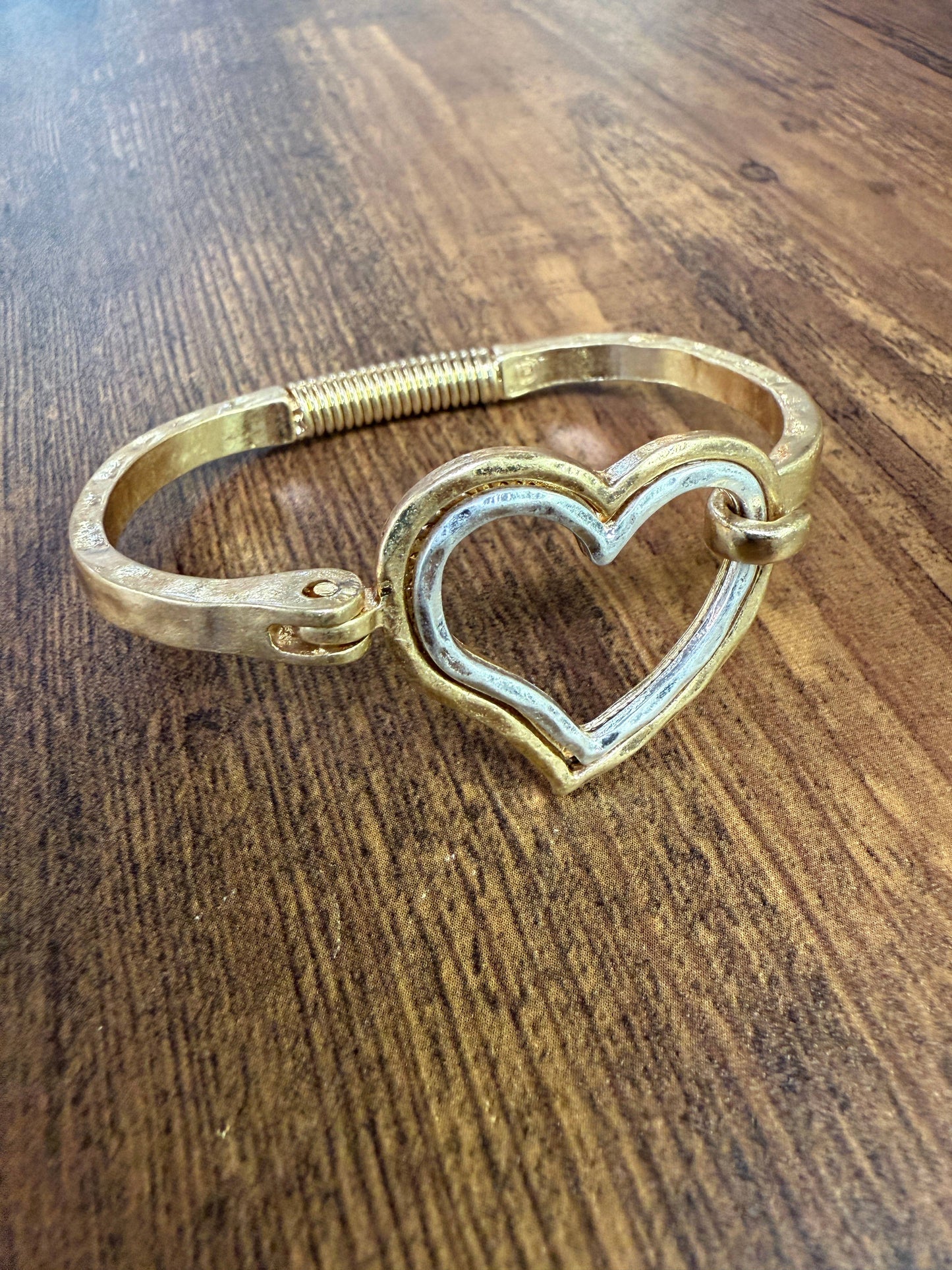 Mixed Metal Heart Cuff Bracelet -Silver/Gold