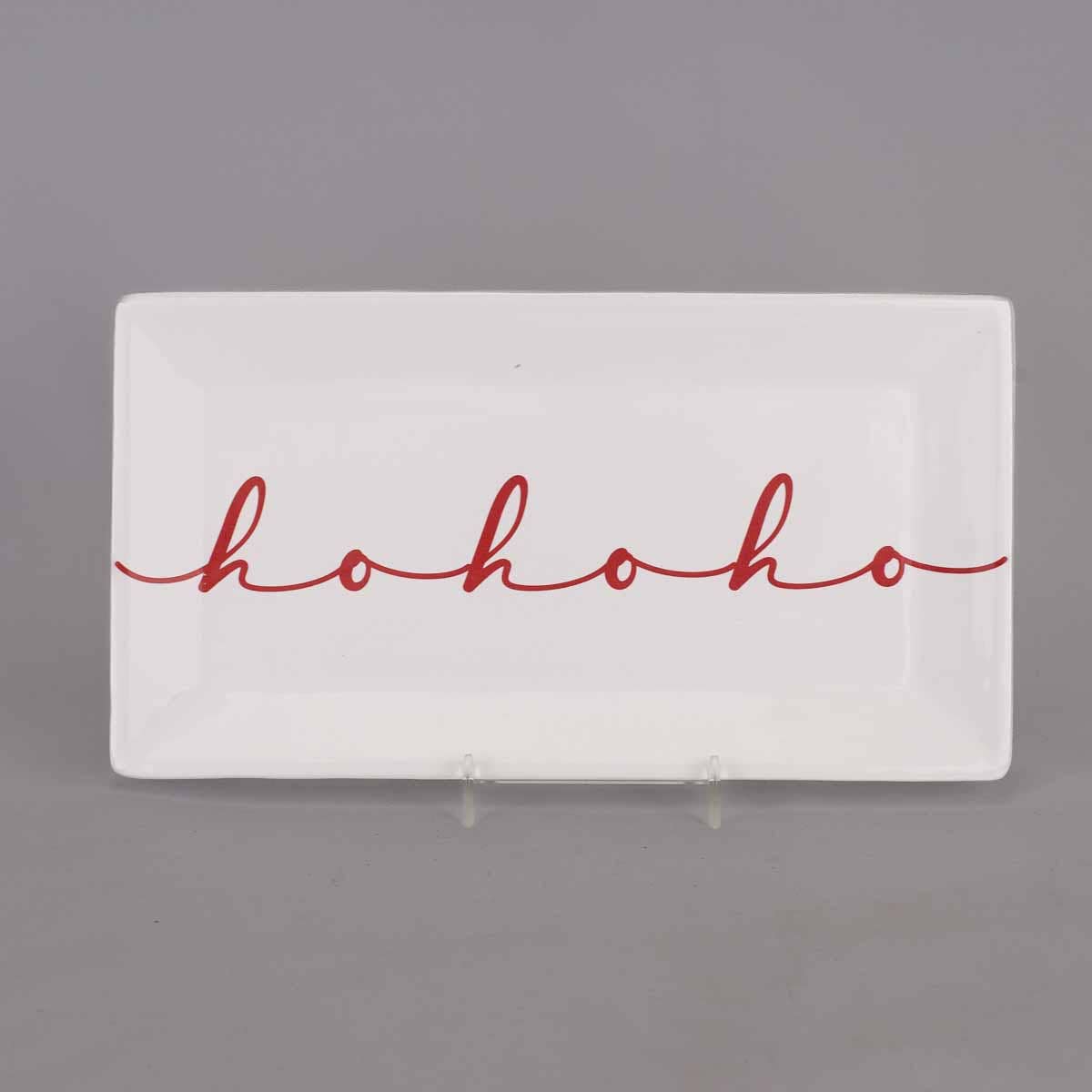HoHoHo Script Rectangle Platter White/Red 12x6.5 - A Taste of Kentucky