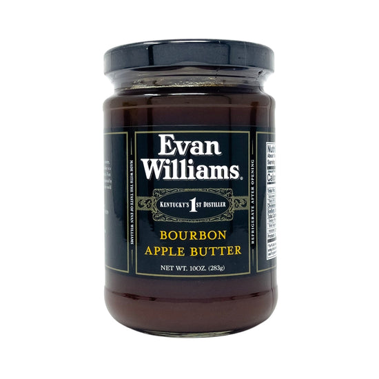 Jar of Evan Williams Bourbon Apple Butter on a white background