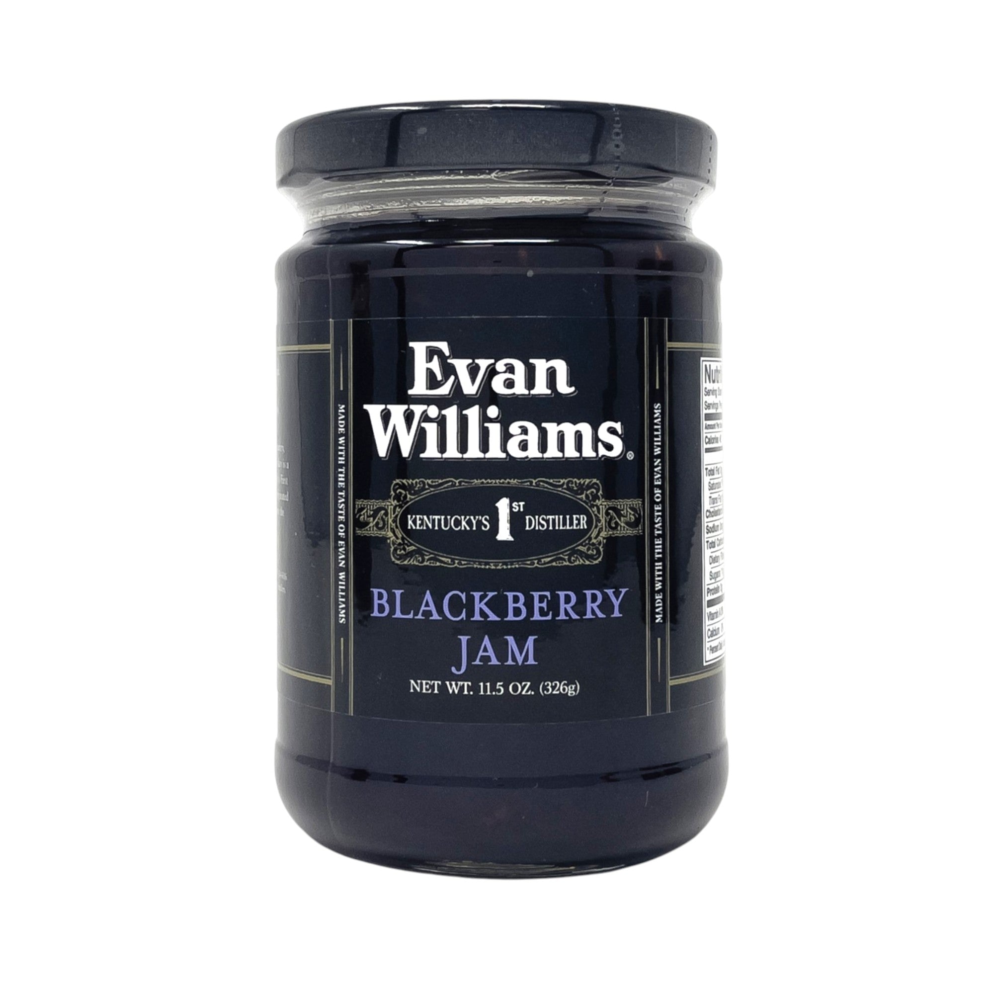 Jar of Evan Williams Blackberry Jam on a white background