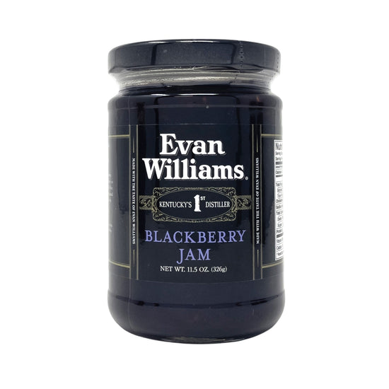 Jar of Evan Williams Blackberry Jam on a white background