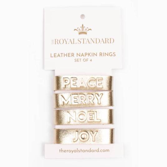 Christmas Tidings Embossed Gold Leather Napkin Rings - A Taste of Kentucky