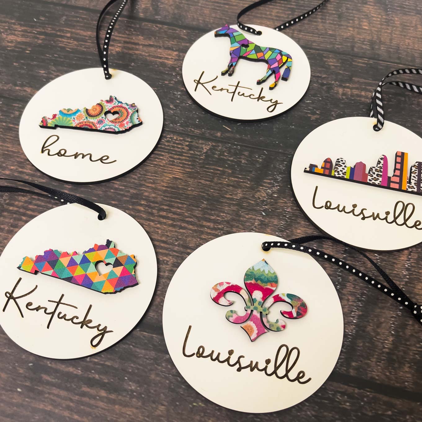 Colorful Kentucky Wood Ornaments