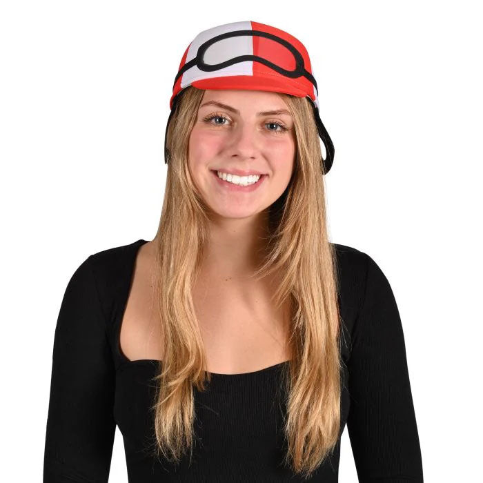 Person wearing an Adult Jockey Cap on a white background