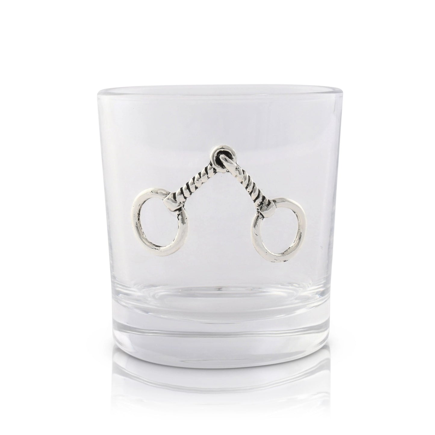 Clear 10 oz equestrian bit bar glass on a white background