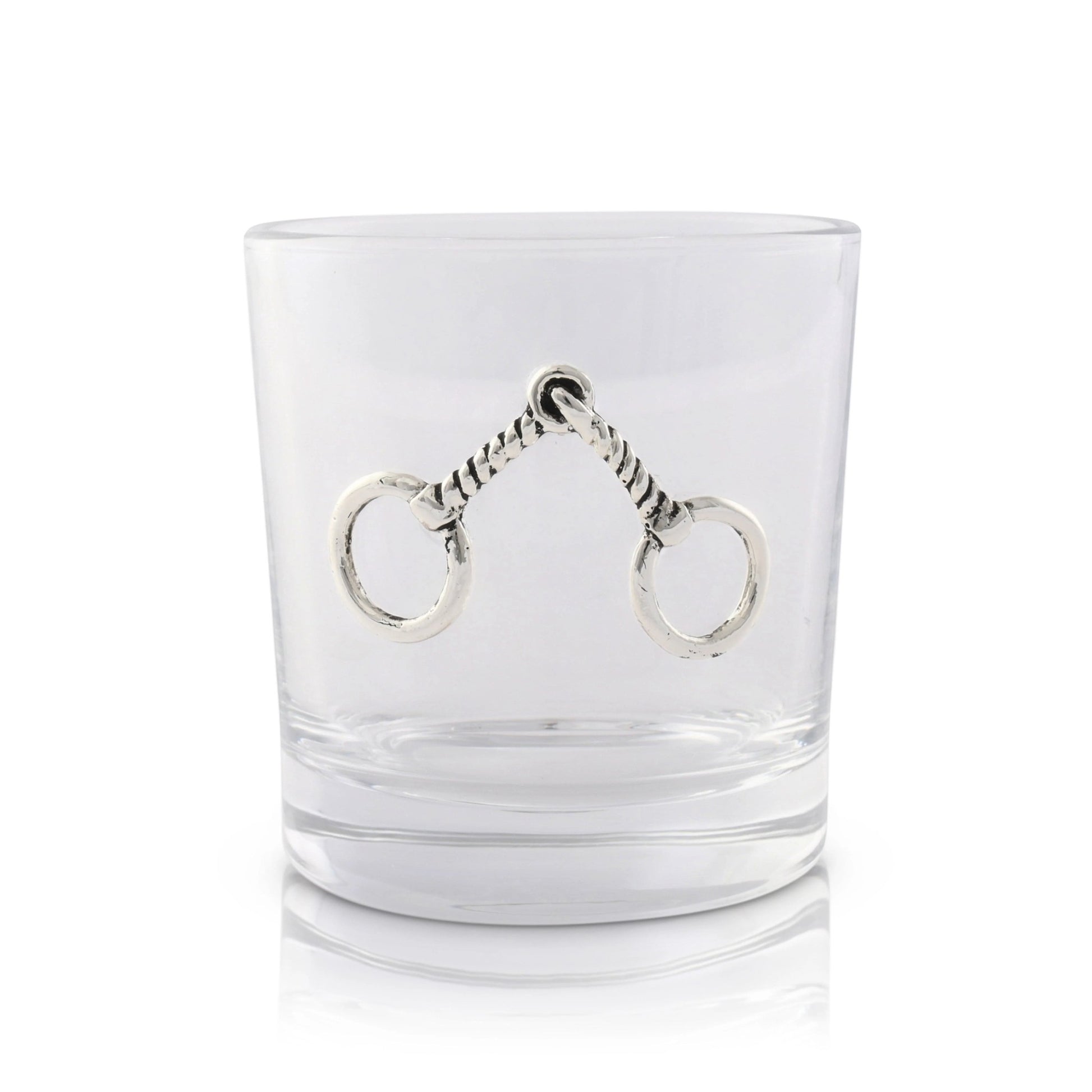 Clear 10 oz equestrian bit bar glass on a white background