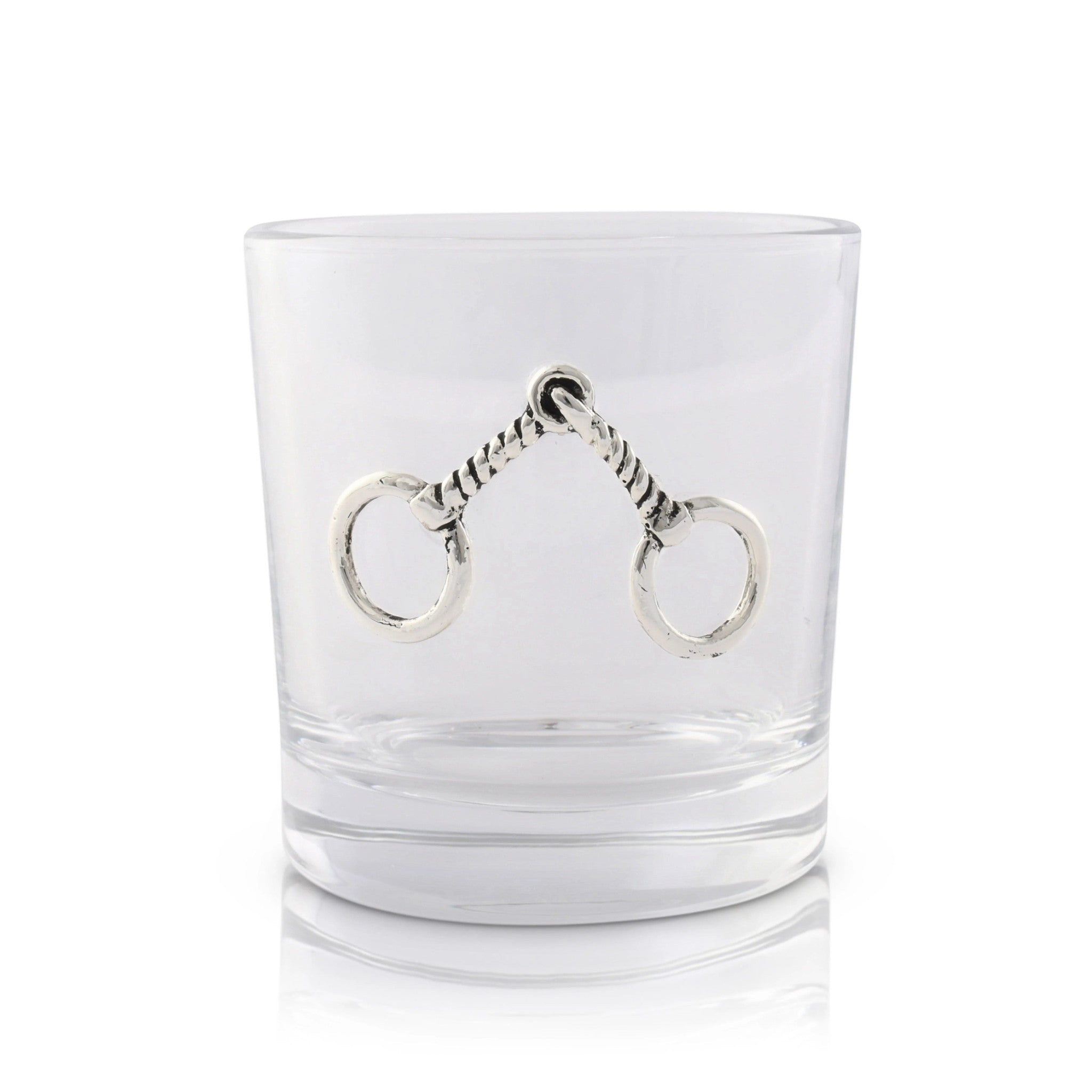 Clear 10 oz equestrian bit bar glass on a white background