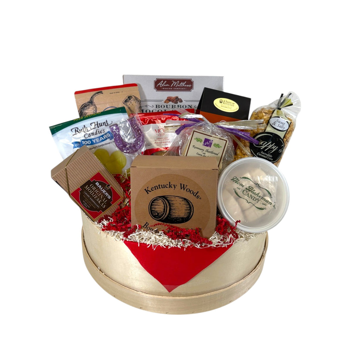 Barrel of Goodness Kentucky Gift Basket | Bourbon Chocolate Chip Pecan Pie, Bourbon Barrel Cake & Kentucky Candies