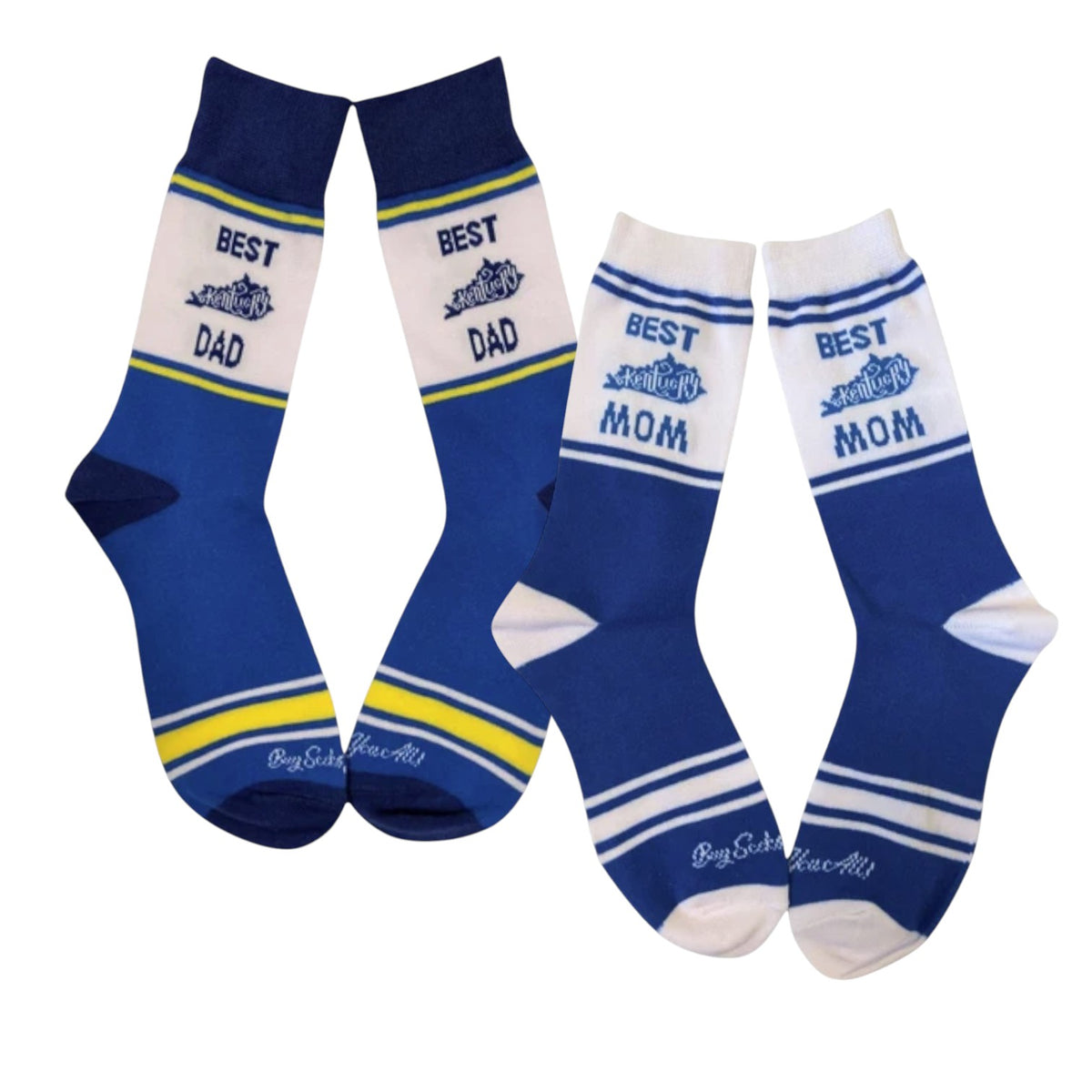 Best Kentucky Mom & Dad Crew Socks β Blue & White Gift Socks for Kentucky Parents - A Taste of Kentucky