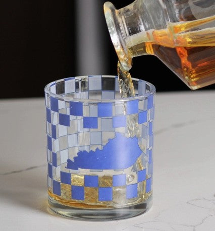 Blue Ky Checker Rocks Glass - A Taste of Kentucky