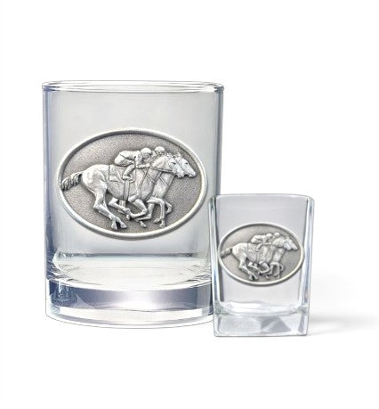 By A Nose Drinkware | Fine Pewter Horse Racing Double Old Fashioned or Square Shot Glass - A Taste of Kentucky