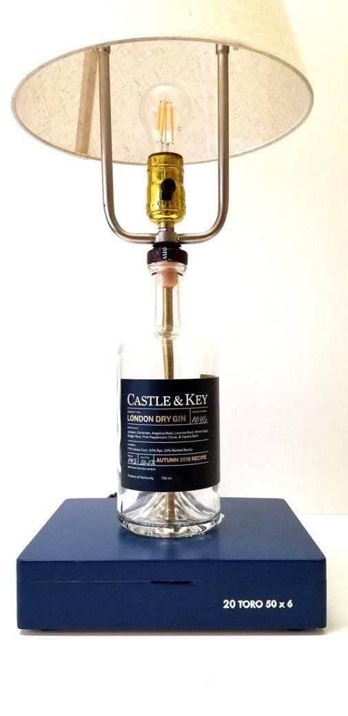 Castle & Key Gin Bottle Lamp on Cigar Box Base - A Taste of Kentucky