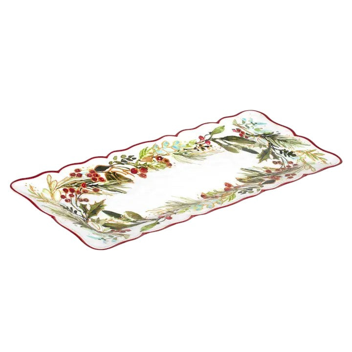 Decorative tray with floral and berry design on a white background