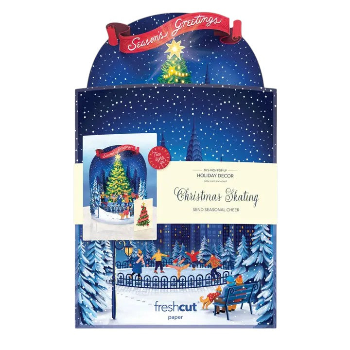Packaged holiday decor set with winter scene and 'Season's Greetings' text.