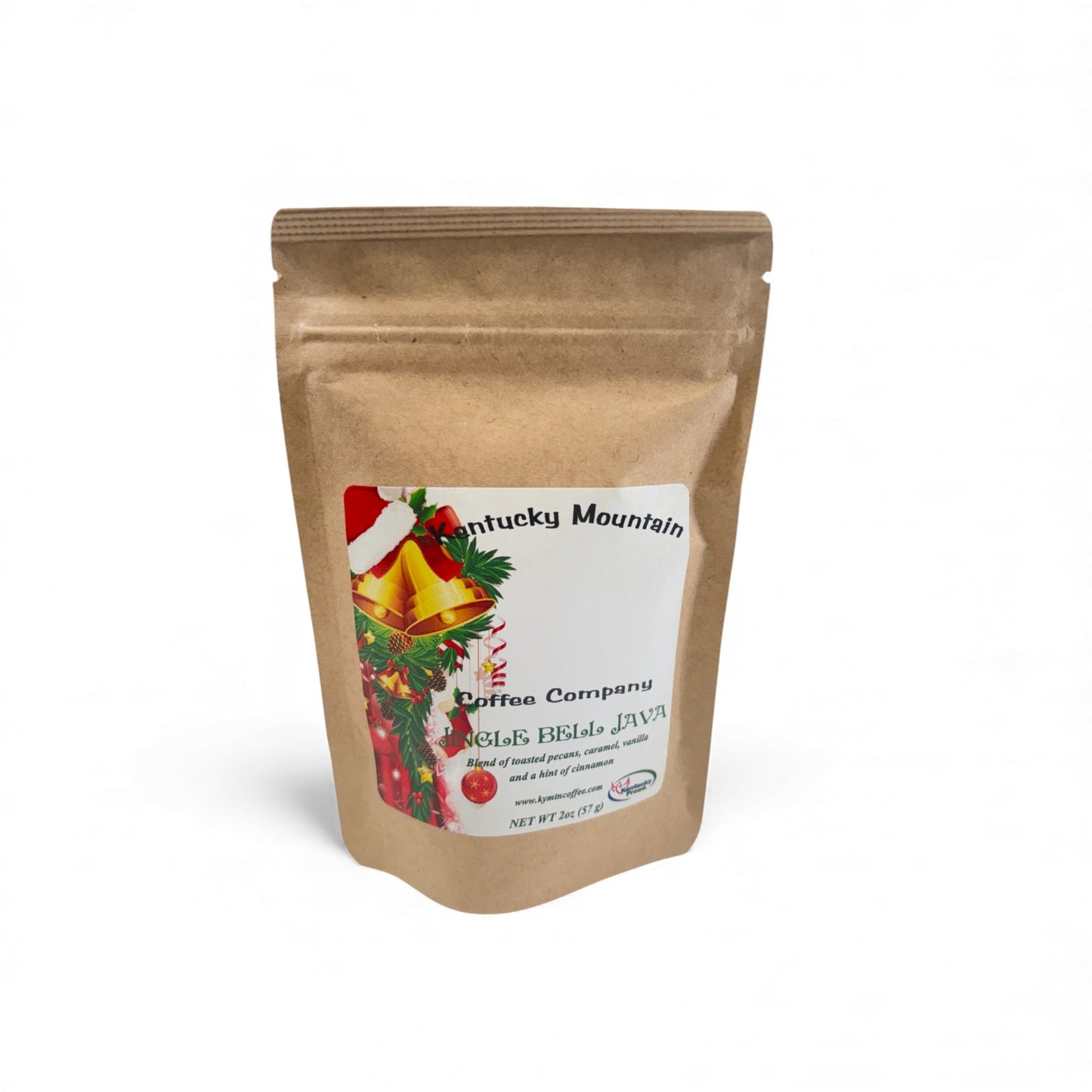 A close-up shot highlighting the festive design and Jingle Bell Java coffee packs