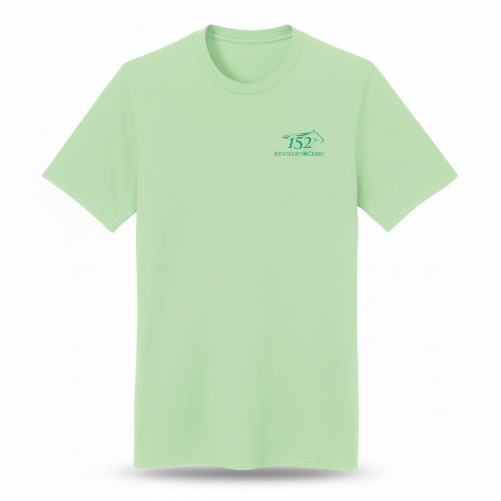 Kentucky Derby 152 "Off to the Races" t-shirt with a logo on a white background