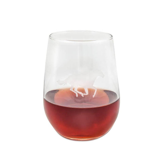 Etched Horse & Jockey Stemless Wine Glass - A Taste of Kentucky