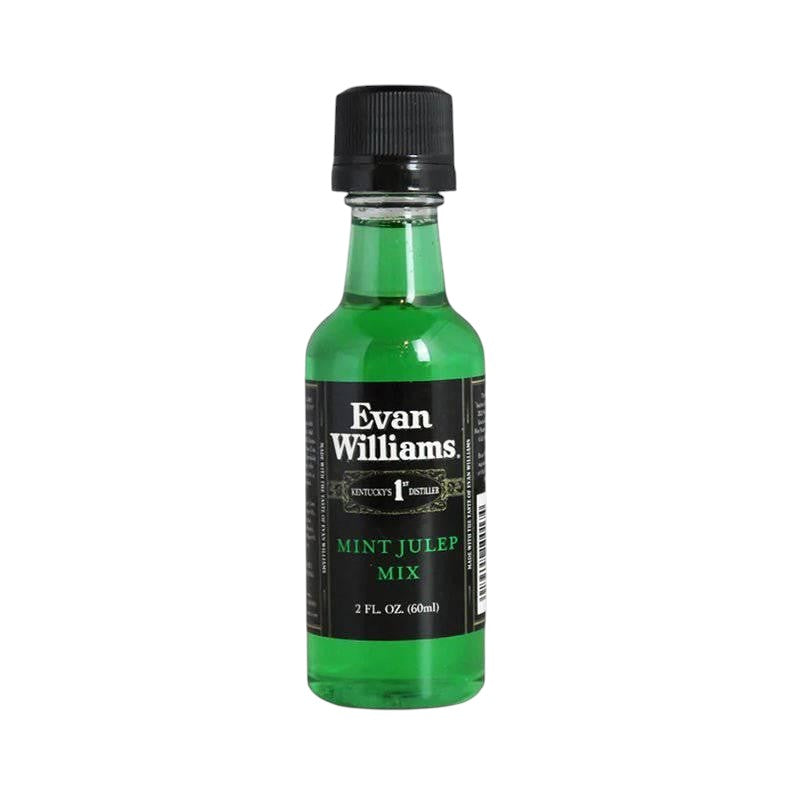 Green bottle of Evan Williams Mint Julep Mix on a white background