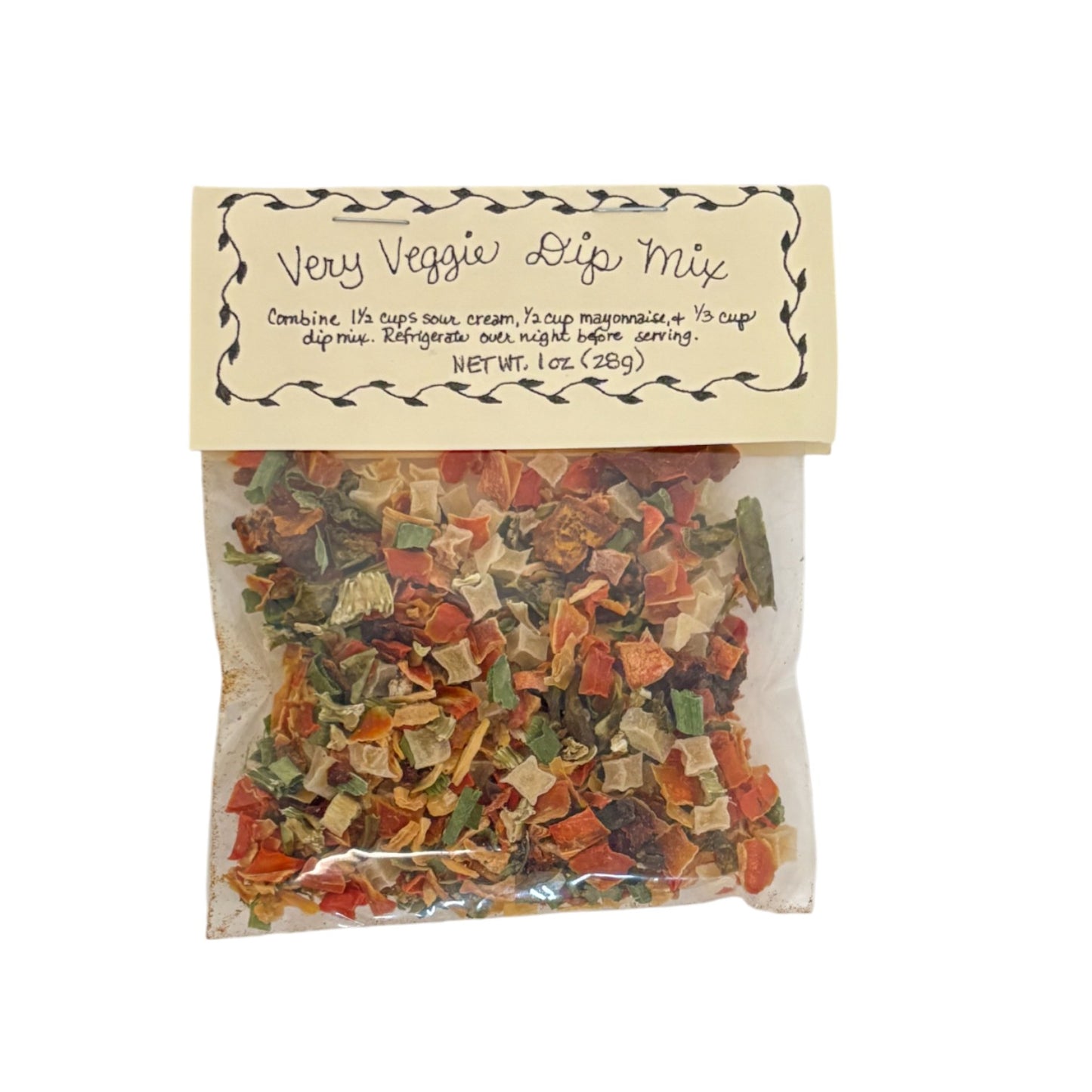 A single packet of Flag Fork Herb Farm's Very Veggie dip mix on a white background.