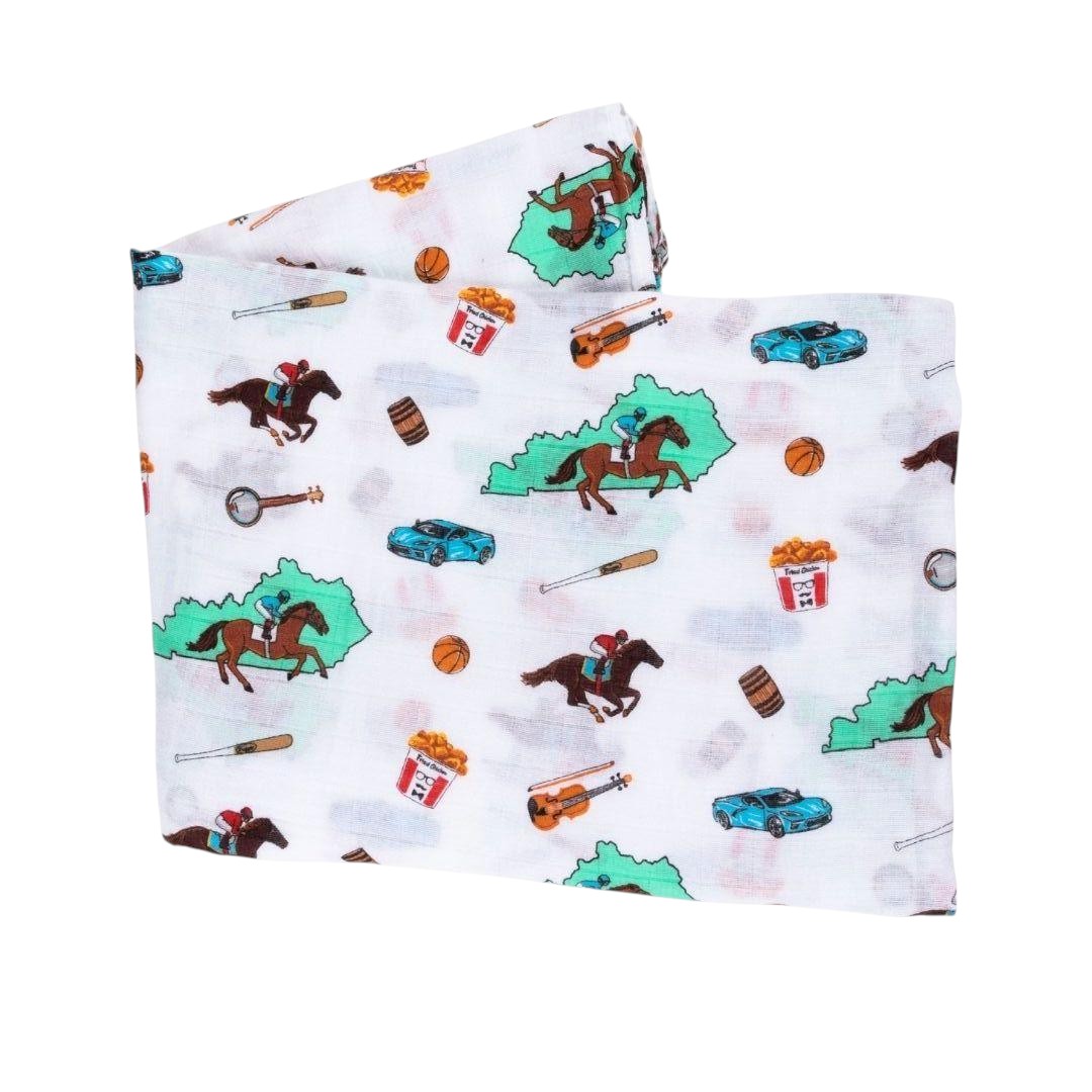 Fabric with horse and related items pattern on a white background