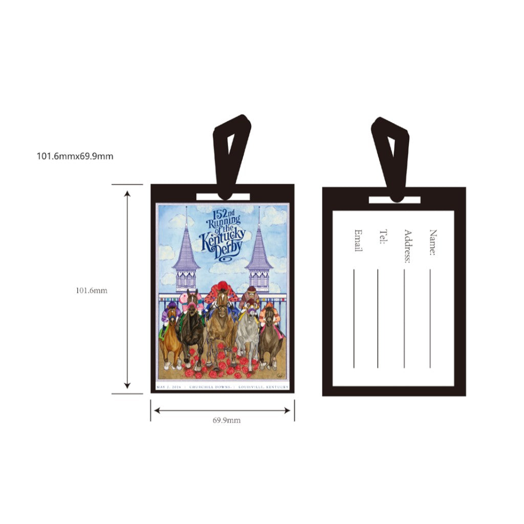 Back view of the Kentucky Derby luggage tag showing the contact information card window.