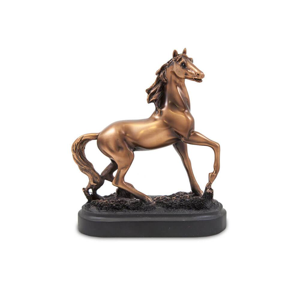 A close-up of the 7-inch tall copper horse sculpture, highlighting its detailed craftsmanship and rich metallic finish.