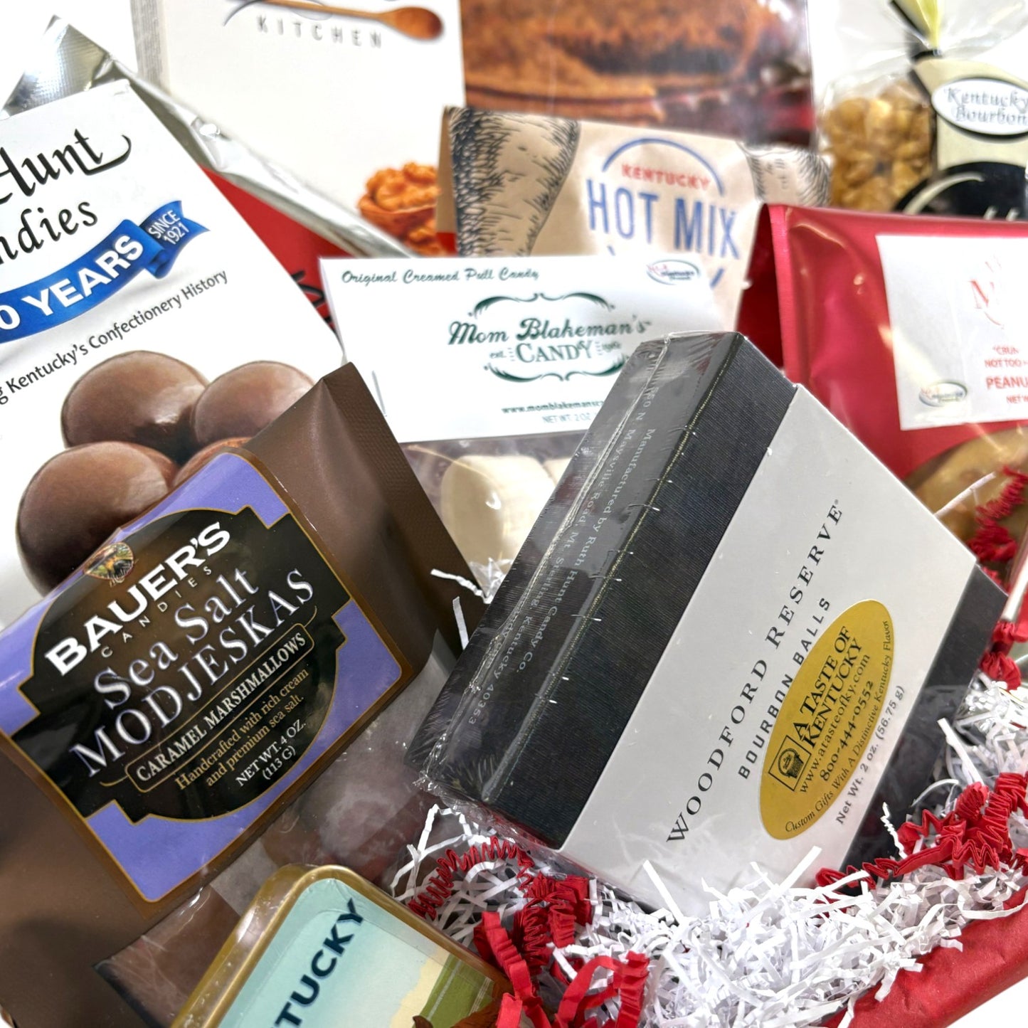 A close-up of the Bauer's Modjeskas and Ruth Hunt Malt Balls, classic candies in the Kentucky Dessert Tray.