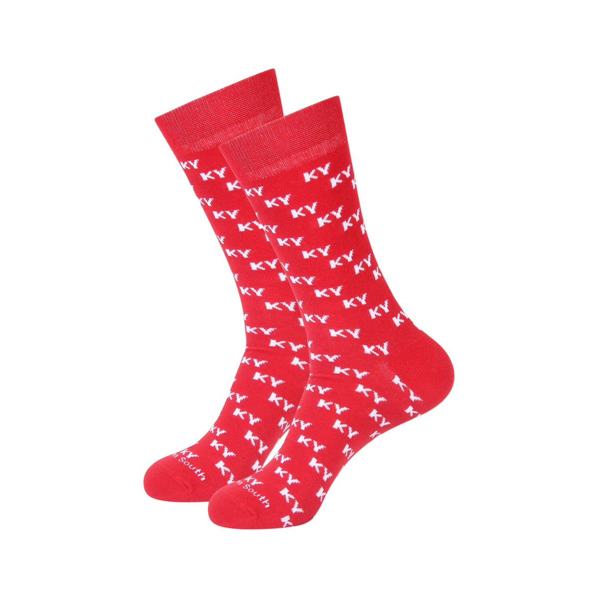 Kentucky Pride Novelty Crew Socks β Red KY Letters & Red/White State Shape - A Taste of Kentucky