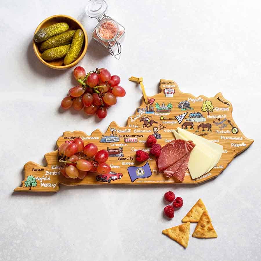 Kentucky Shape Cutting Board with Fish Kiss™ Artwork - A Taste of Kentucky