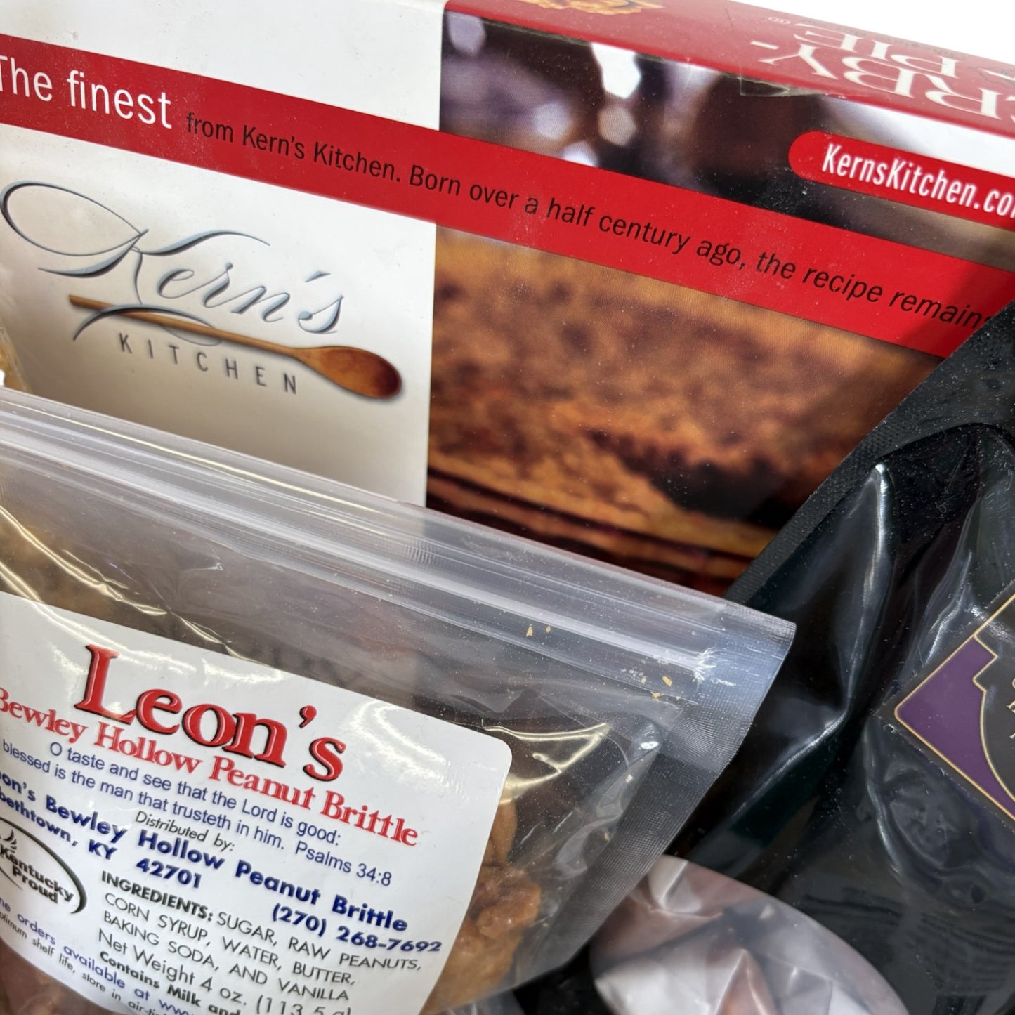 A close-up shot of the iconic Kern's Derby Pie included in the Barrel of Goodness gift basket.