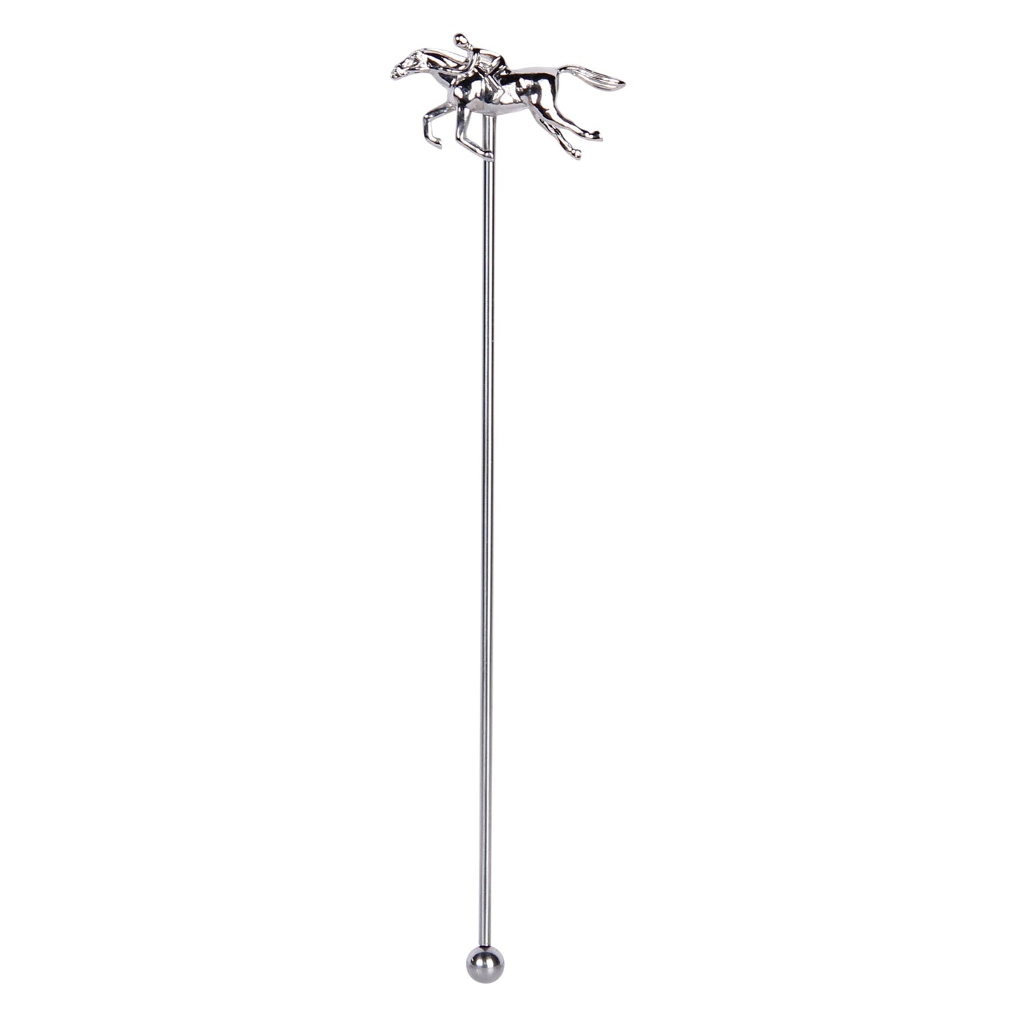 Silver stirrer with horse emblem on a white background