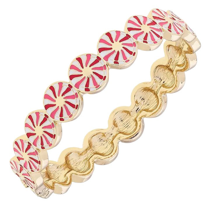Peppermint Enamel Jewelry – Hoop Earrings or Hinge Bangle (Red & White)