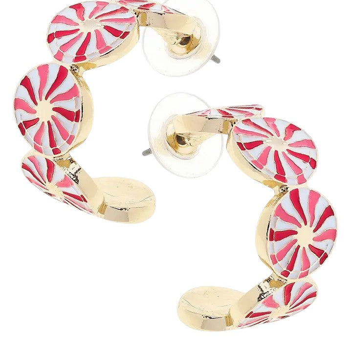 Peppermint Enamel Jewelry – Hoop Earrings or Hinge Bangle (Red & White)
