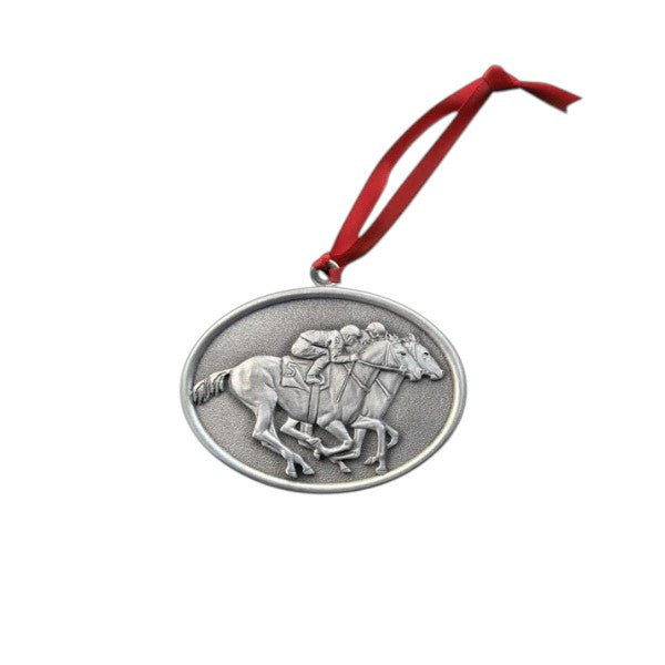 Horse Racing Pewter Ornament | Racehorse or By A Nose Design