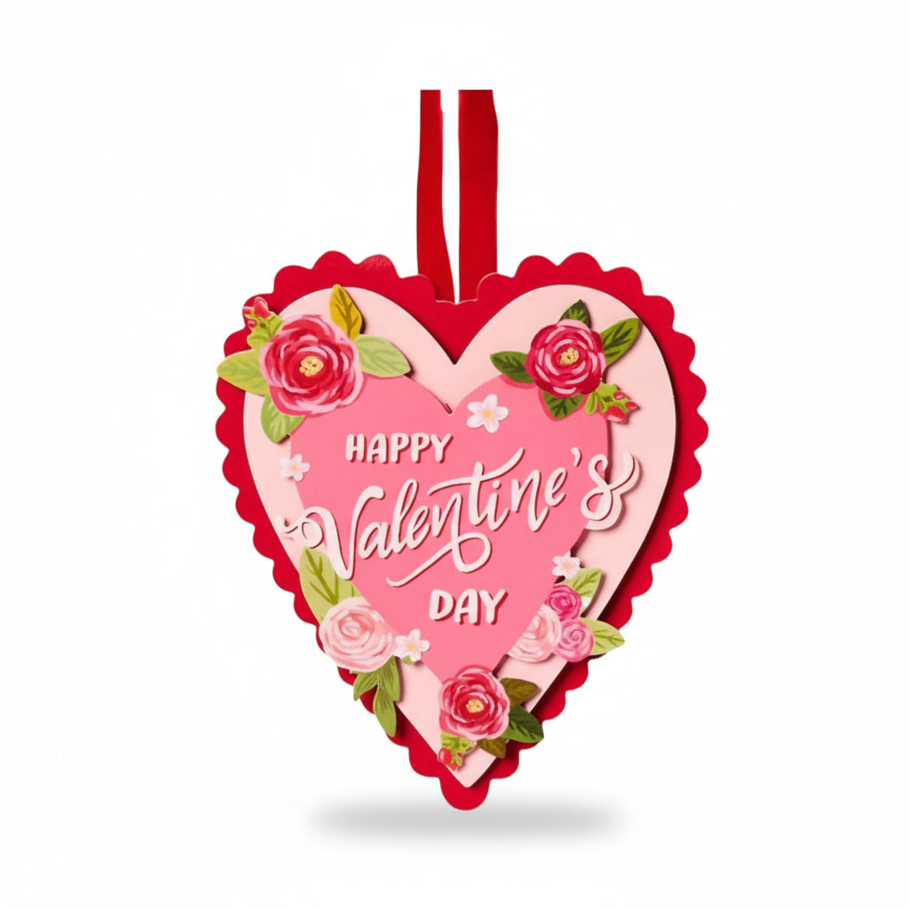 Front view of the Valentine's Heart Card featuring a lush floral wreath design.