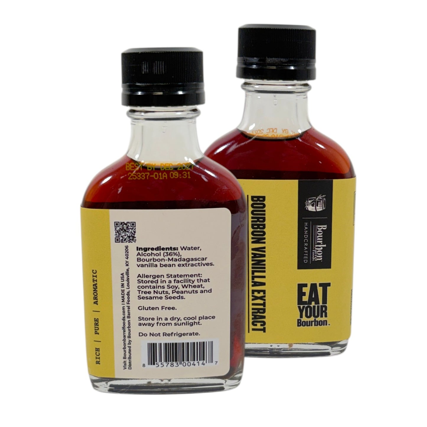 The back label of the vanilla extract bottle showing the ingredients and handcrafted details.