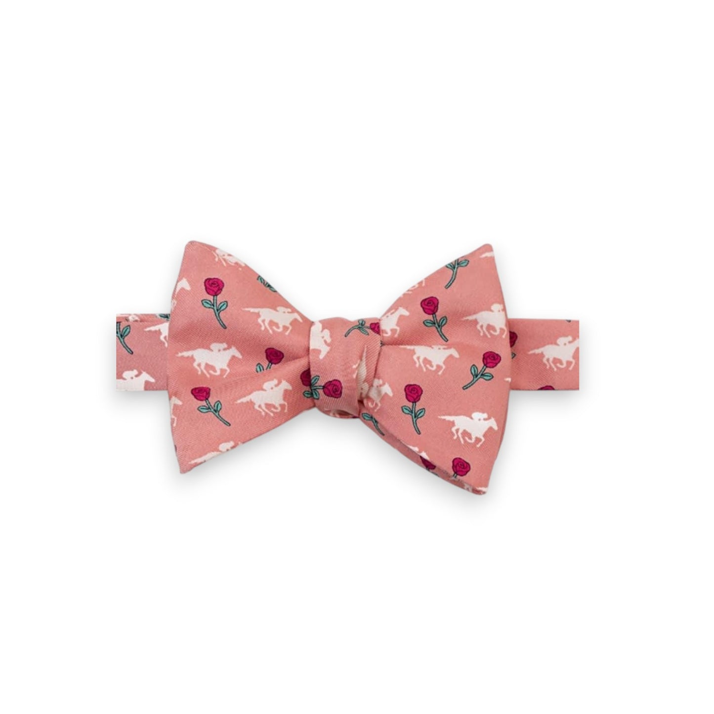 Pink bow tie with dog and rose pattern on a white background