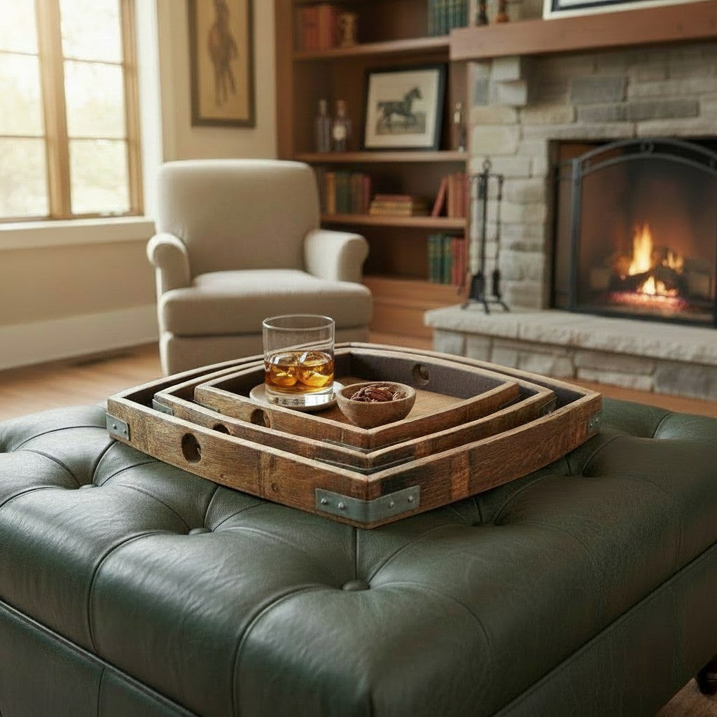 Vino Oak Tray Square | Reclaimed Wine Barrel Serving Tray - A Taste of Kentucky