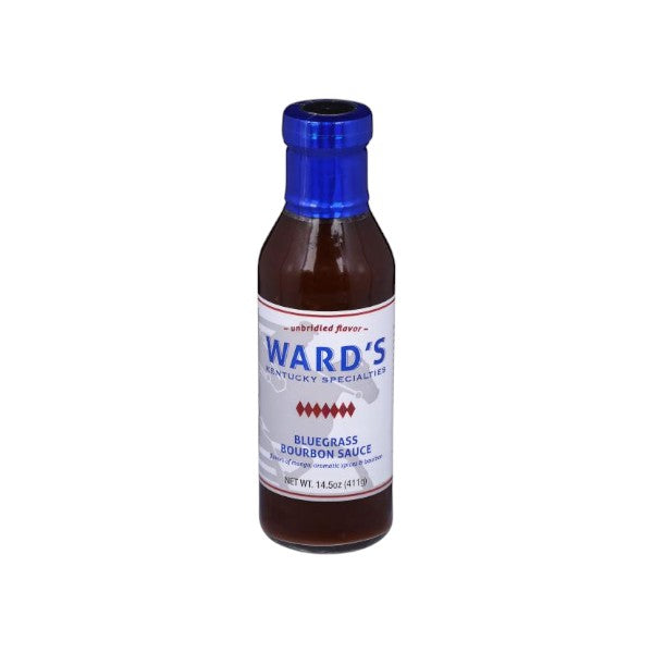 Bottle of Ward's Bluegrass Bourbon Sauce on a white background