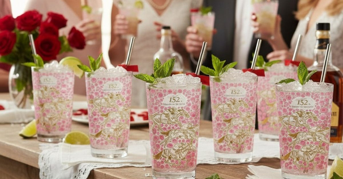 A Kentucky Derby party with 152nd mint julep glasses.