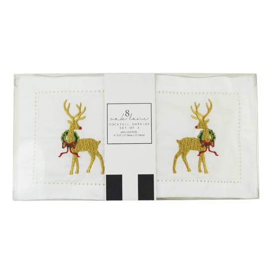 Reindeer Embroidered Cocktail Napkin Set (Set of 4) - A Taste of Kentucky