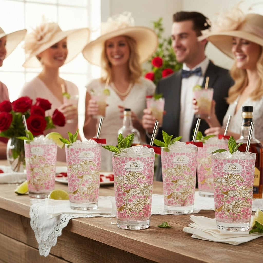 A classic mint julep with fresh mint being served in the 152nd Kentucky Derby glass.
