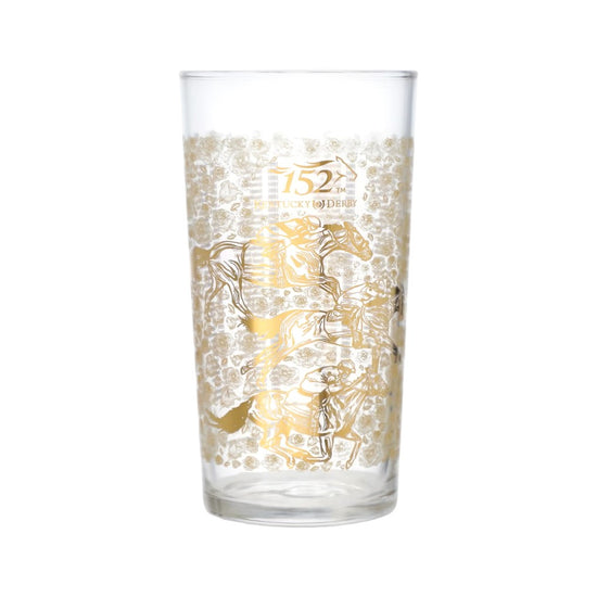  Front view of the 152nd Kentucky Derby Limited Edition Mint Julep Glass featuring 24K gold detailing.