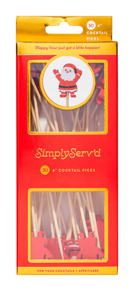 Holiday Santa Cocktail Party Pick Toothpick 30 Wack Wood 6" - A Taste of Kentucky