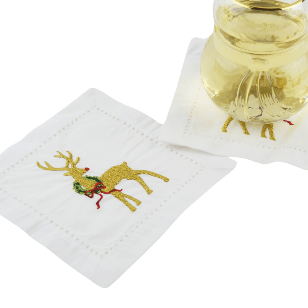 Reindeer Embroidered Cocktail Napkin Set (Set of 4) - A Taste of Kentucky
