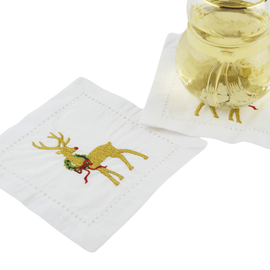 Reindeer Embroidered Cocktail Napkin Set (Set of 4) - A Taste of Kentucky
