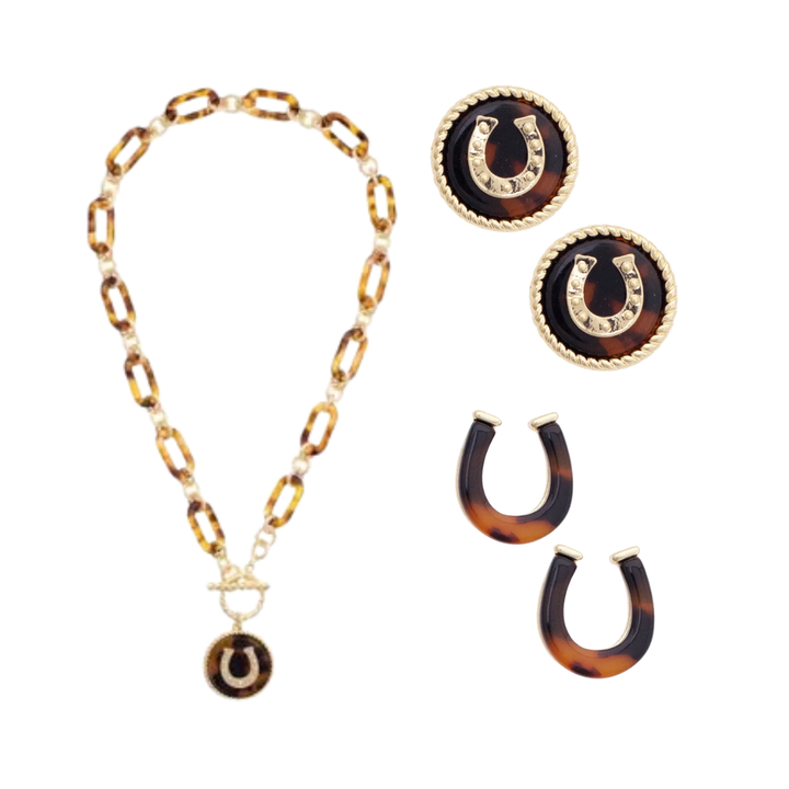 Tortoise Equestrian Style Jewelry - Earrings & Necklace