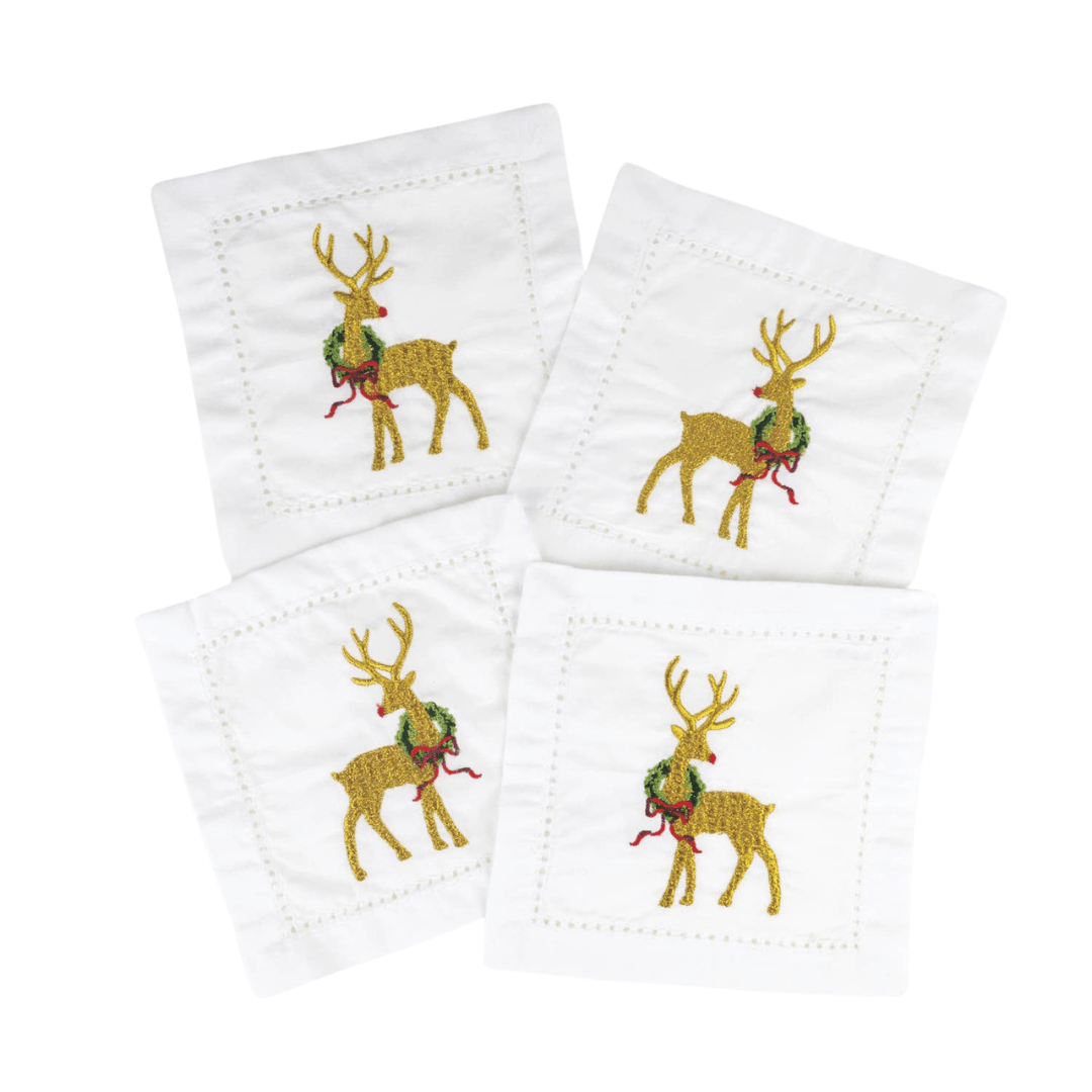 Reindeer Embroidered Cocktail Napkin Set (Set of 4) - A Taste of Kentucky